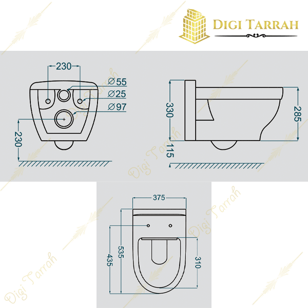 مشخصات کاسه توالت وال هنگ گلسار مدل کلین
