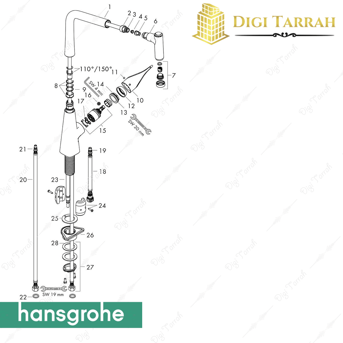 قطعات شیر ظرفشویی شلنگدار متریس دوحالته هانس گروهه آلمان