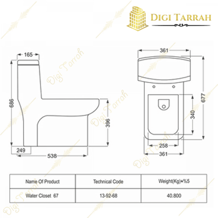 مشخصات توالت فرنگی چینی مروارید مدل ولگا