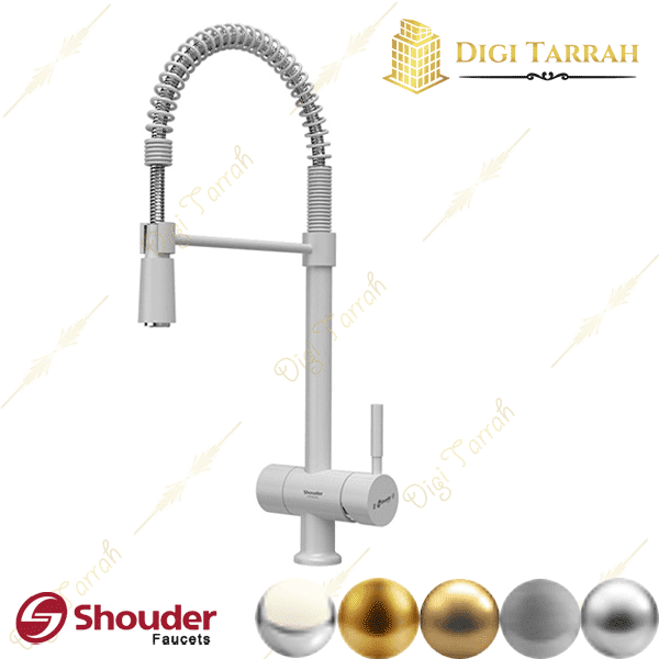 شیر ظرفشویی شودر مدل آلستر فنری سفید کروم شیرآلات شودر