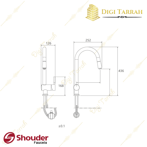 مشخصات شیر ظرفشویی شلنگدار مدل مارینو شیرآلات شودر