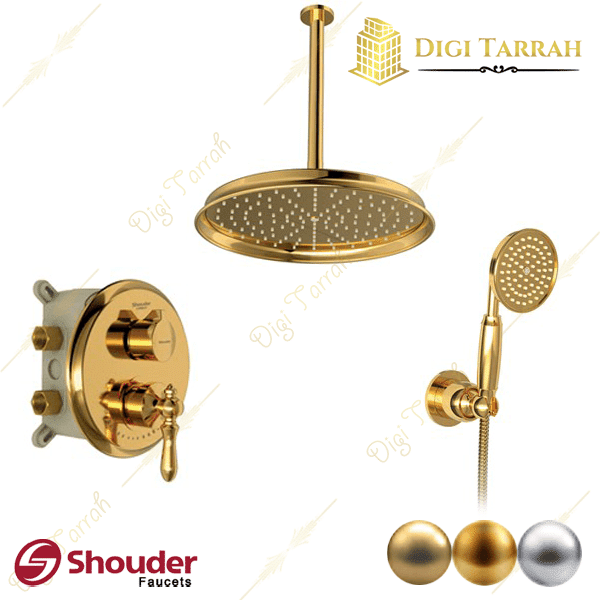 شیر دوش حمام توکار شودر مدل زیگموند طلایی براق تیپ 3 شیرآلات شودر