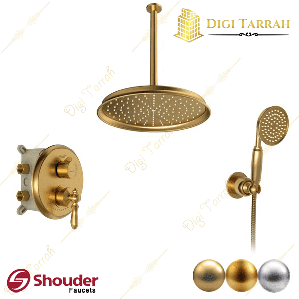 شیر دوش حمام توکار شودر مدل زیگموند طلایی مات تیپ 3 شیرآلات شودر