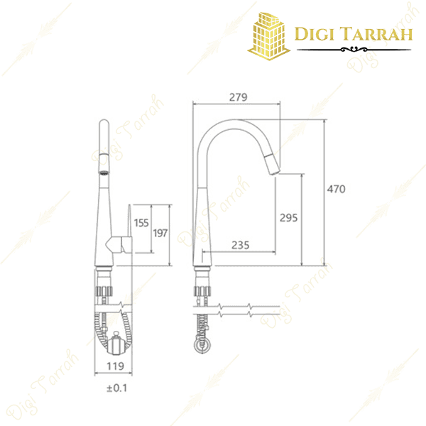شیر ظرفشویی شلنگدار شودر مدل ایتن